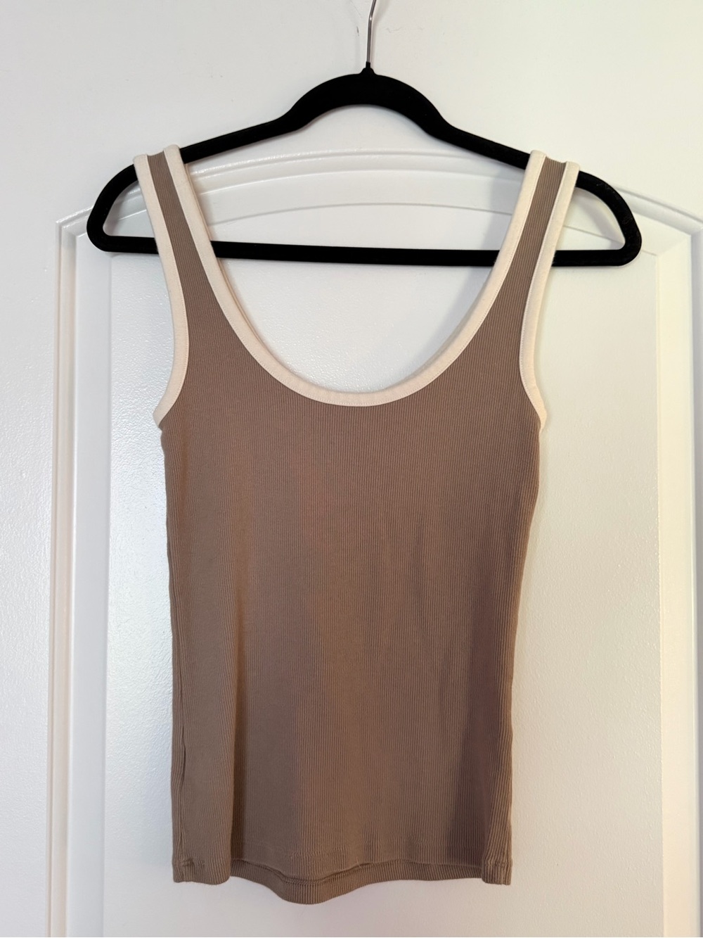 aerie Taupe Ribbed Tank with Cream Trim
